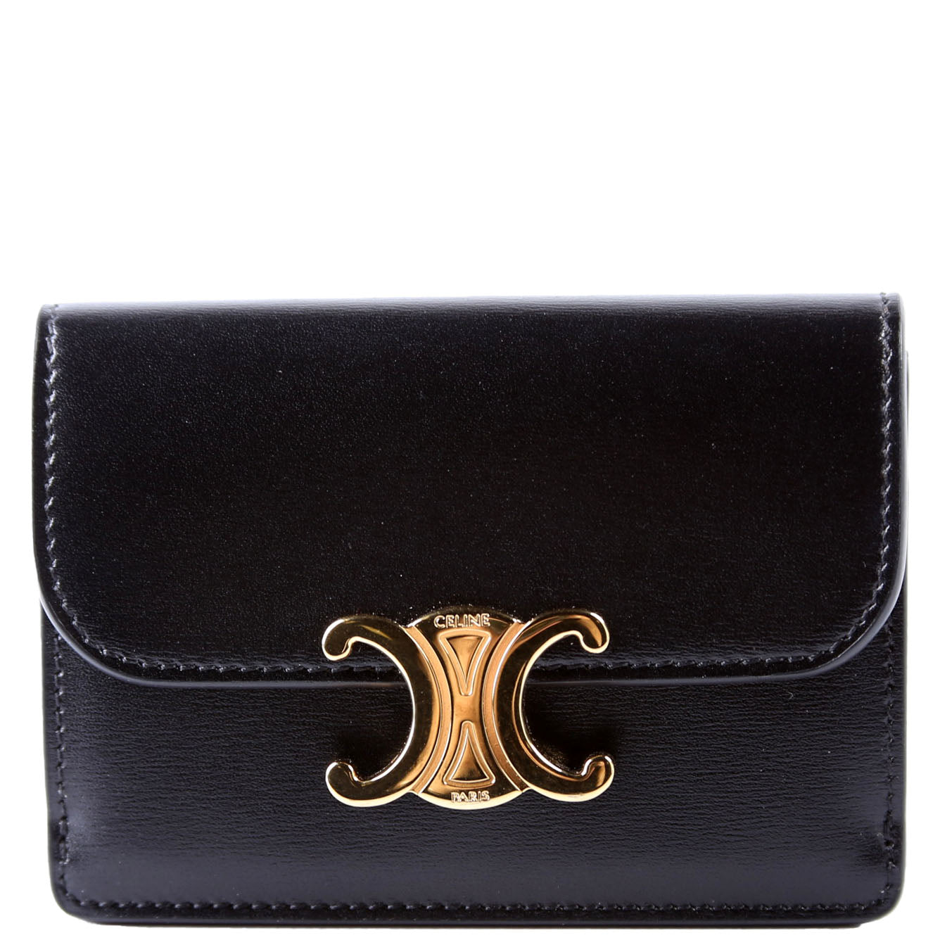Triomphe Calf Flap Card Holder Black