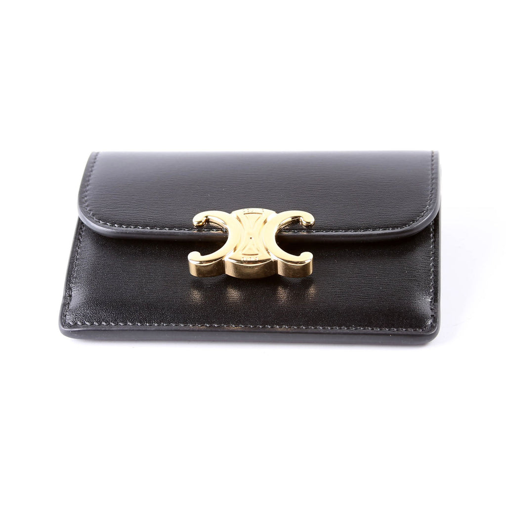 Triomphe Calf Flap Card Holder Black