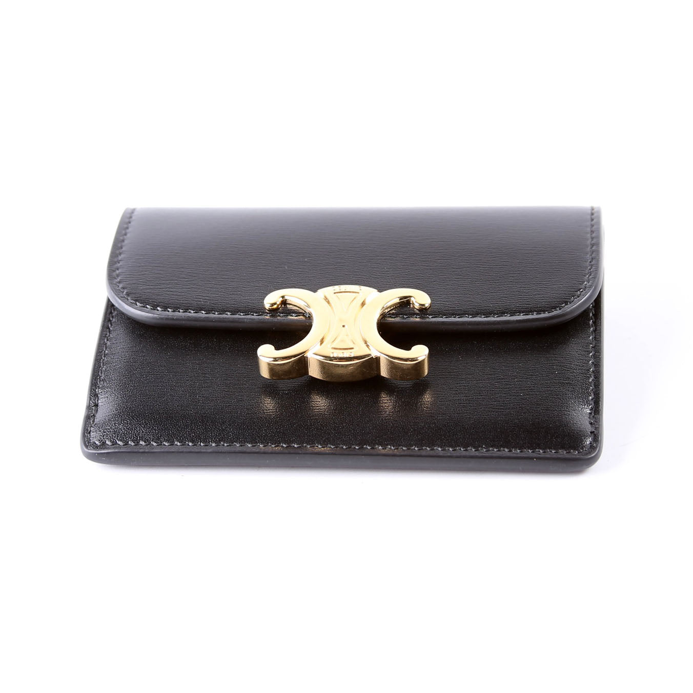 Triomphe Calf Flap Card Holder Black