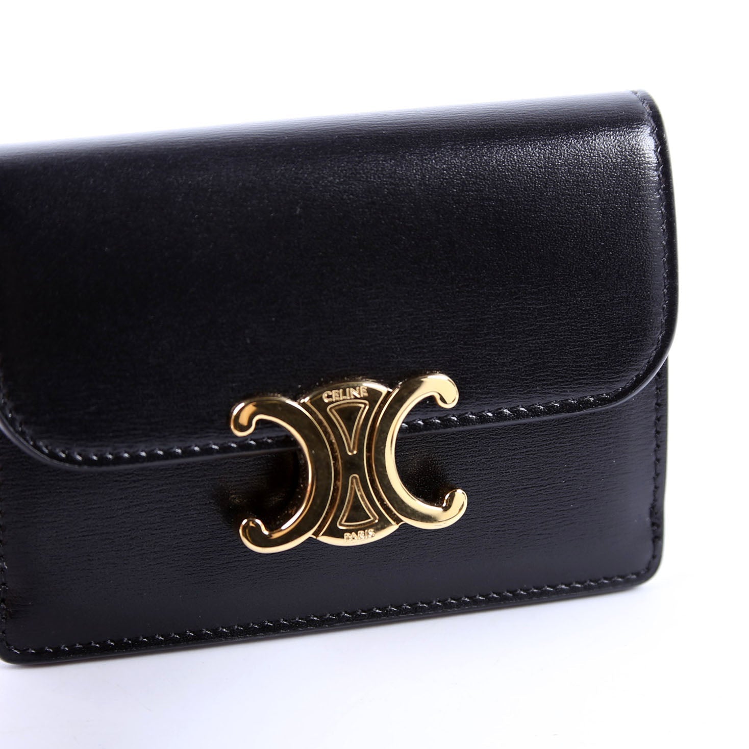 Triomphe Calf Flap Card Holder Black