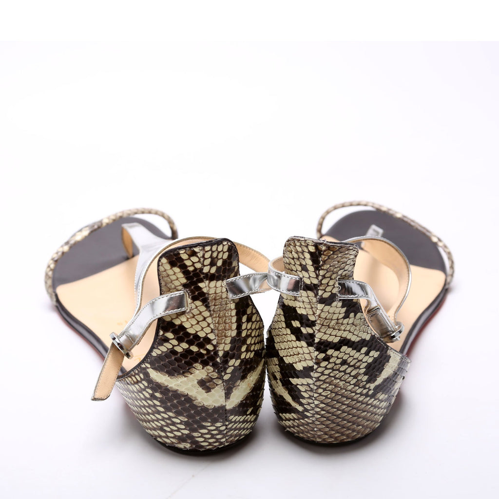 Athena Flat Sandals Size 39 Silver/Snakeskin