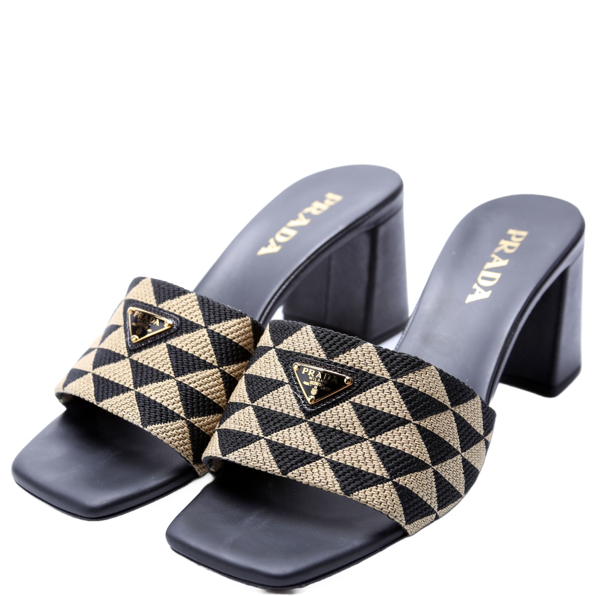 Triangle Logo Jacquard 65MM Sandals Size 40 Tan/Black