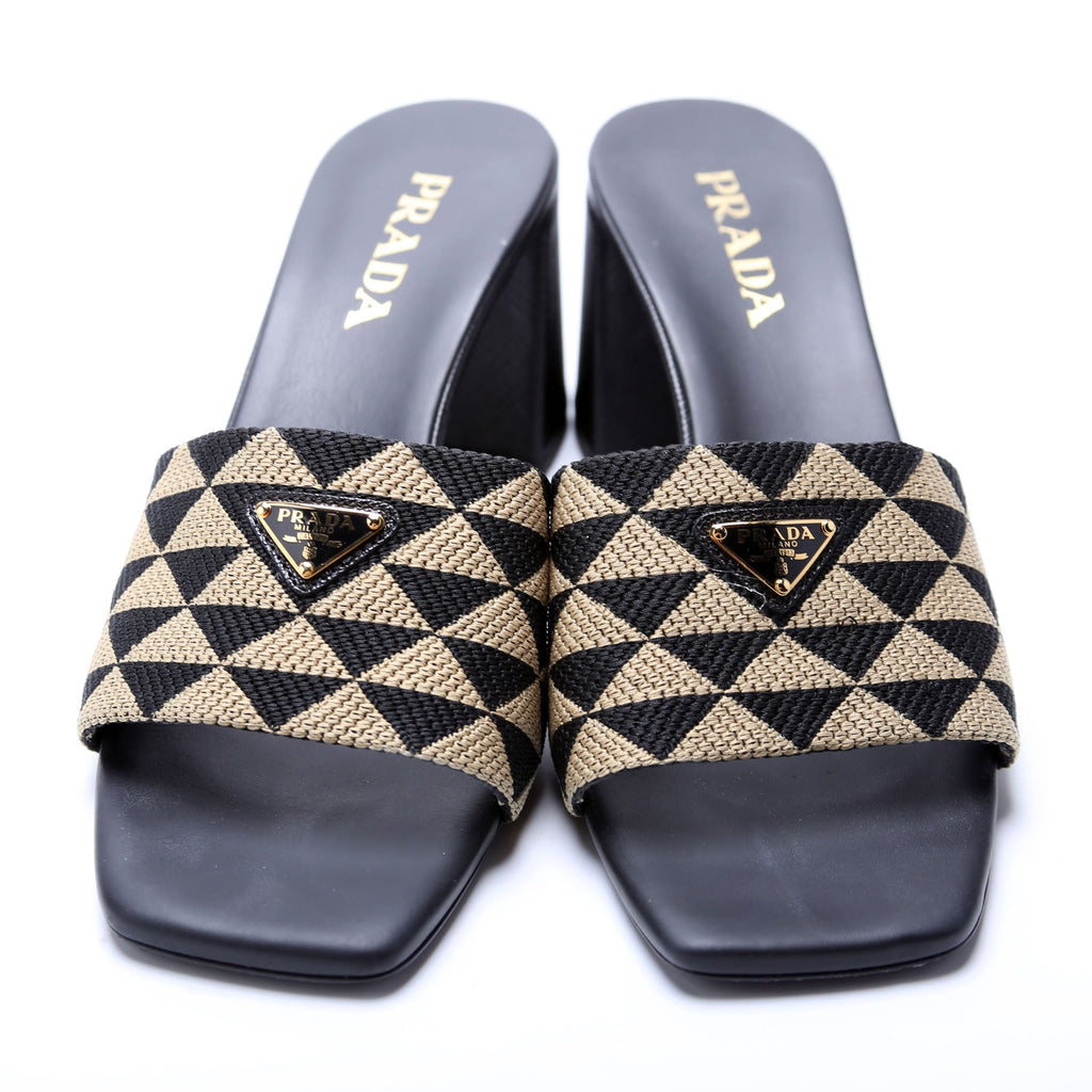 Triangle Logo Jacquard 65MM Sandals Size 40 Tan/Black