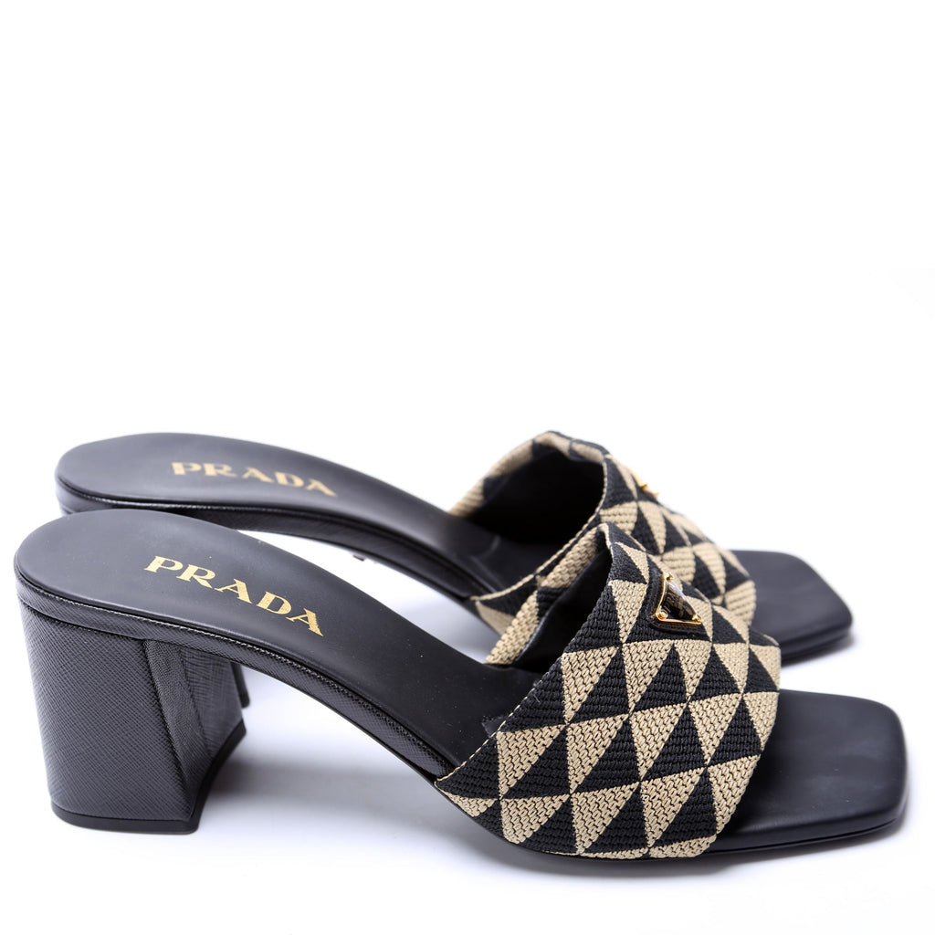Triangle Logo Jacquard 65MM Sandals Size 40 Tan/Black