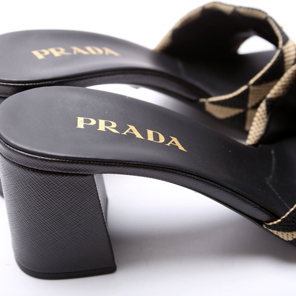 Triangle Logo Jacquard 65MM Sandals Size 40 Tan/Black