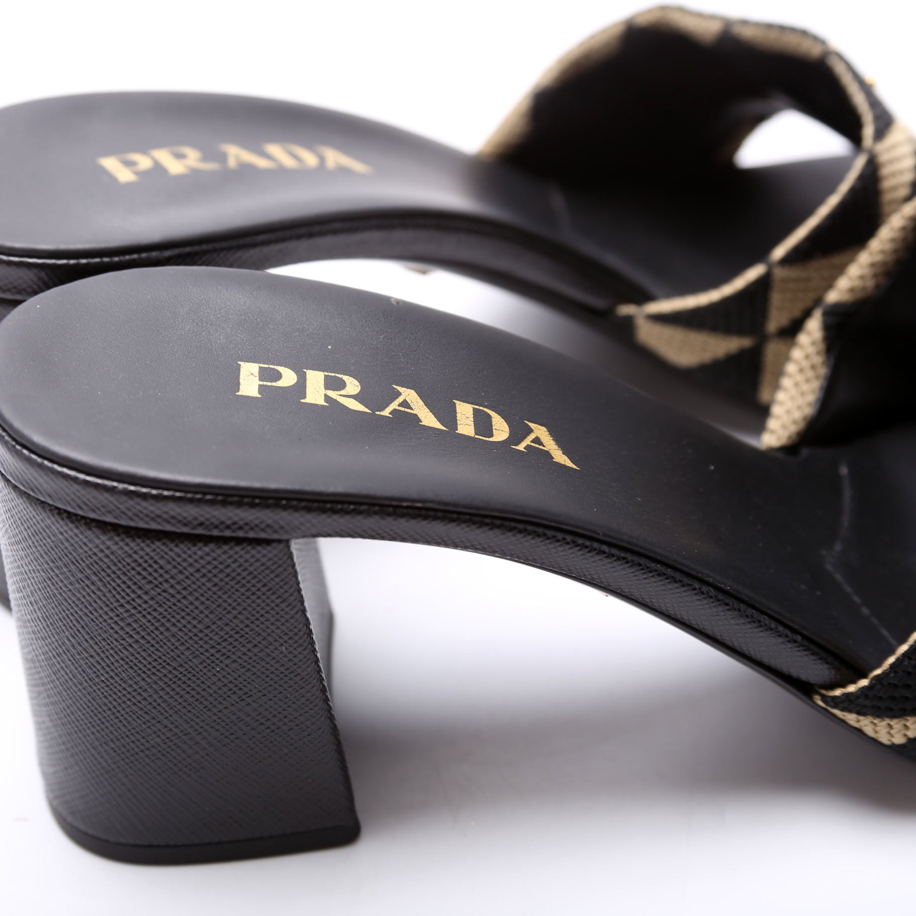 Triangle Logo Jacquard 65MM Sandals Size 40 Tan/Black