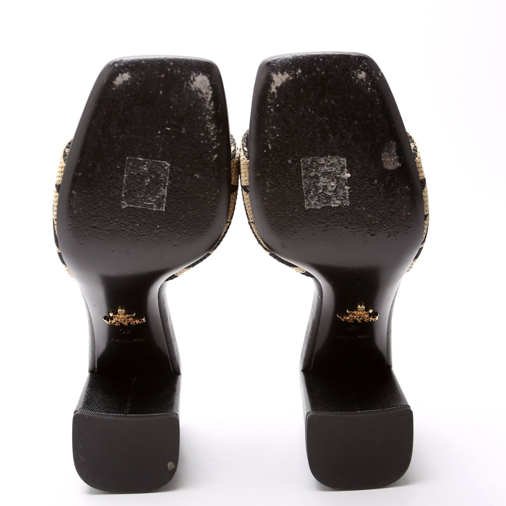 Triangle Logo Jacquard 65MM Sandals Size 40 Tan/Black