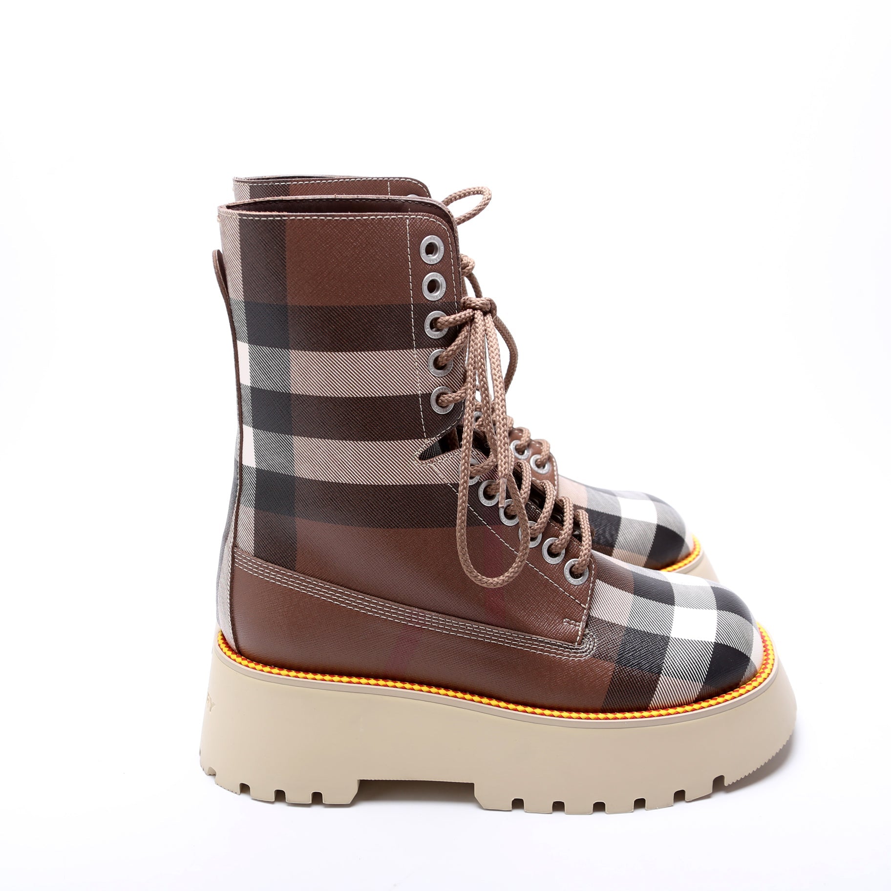 Exaggerated Check Platform Boots Size 38.5 Brown