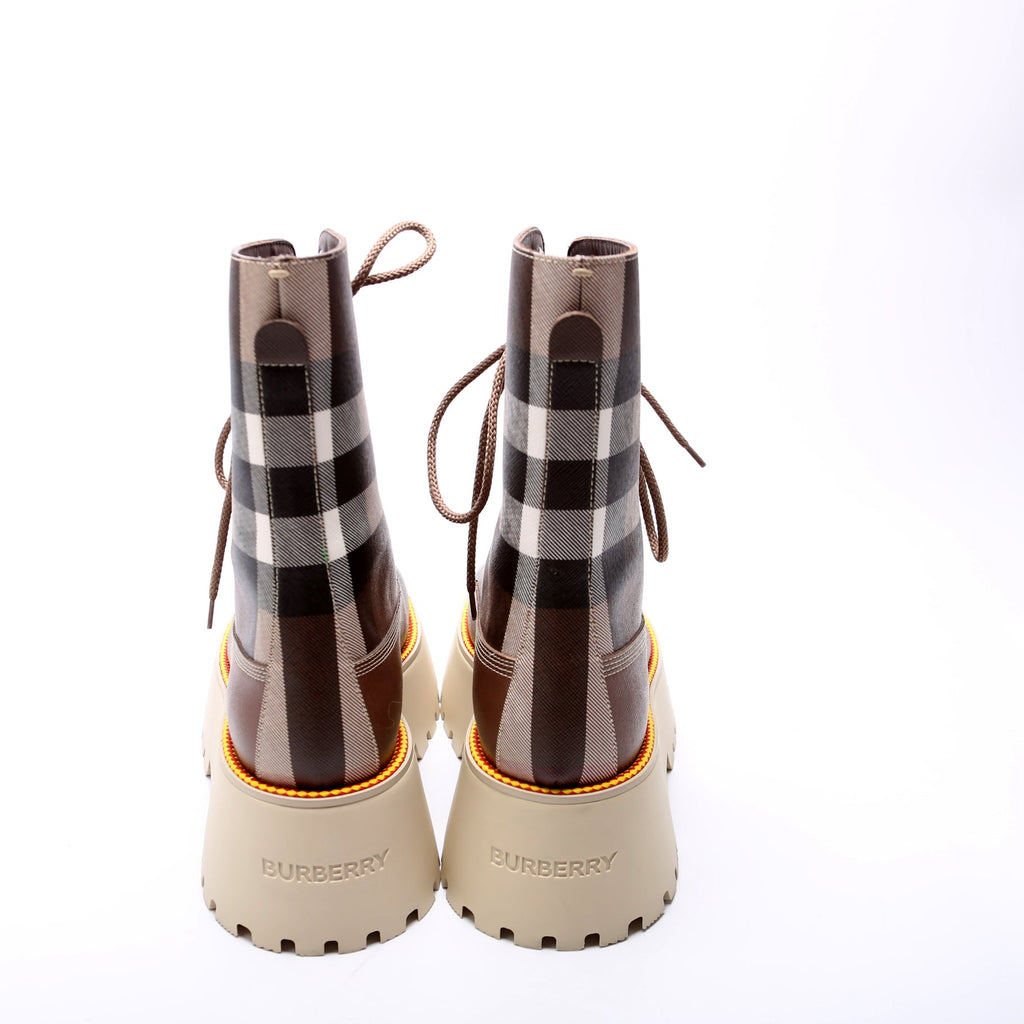 Exaggerated Check Platform Boots Size 38.5 Brown