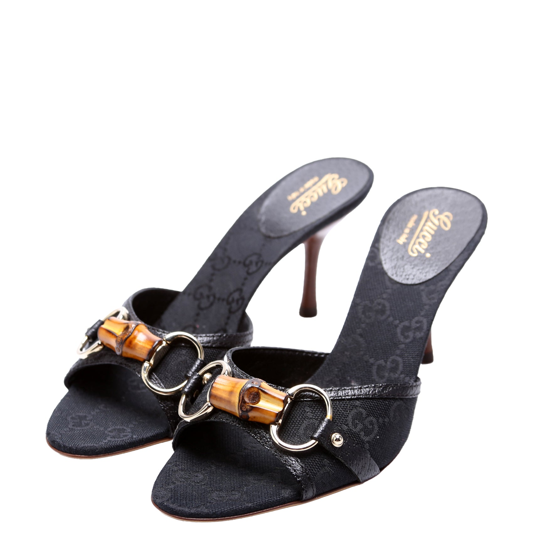 GG Canvas Horsebit Bamboo Mules Size 6 Black