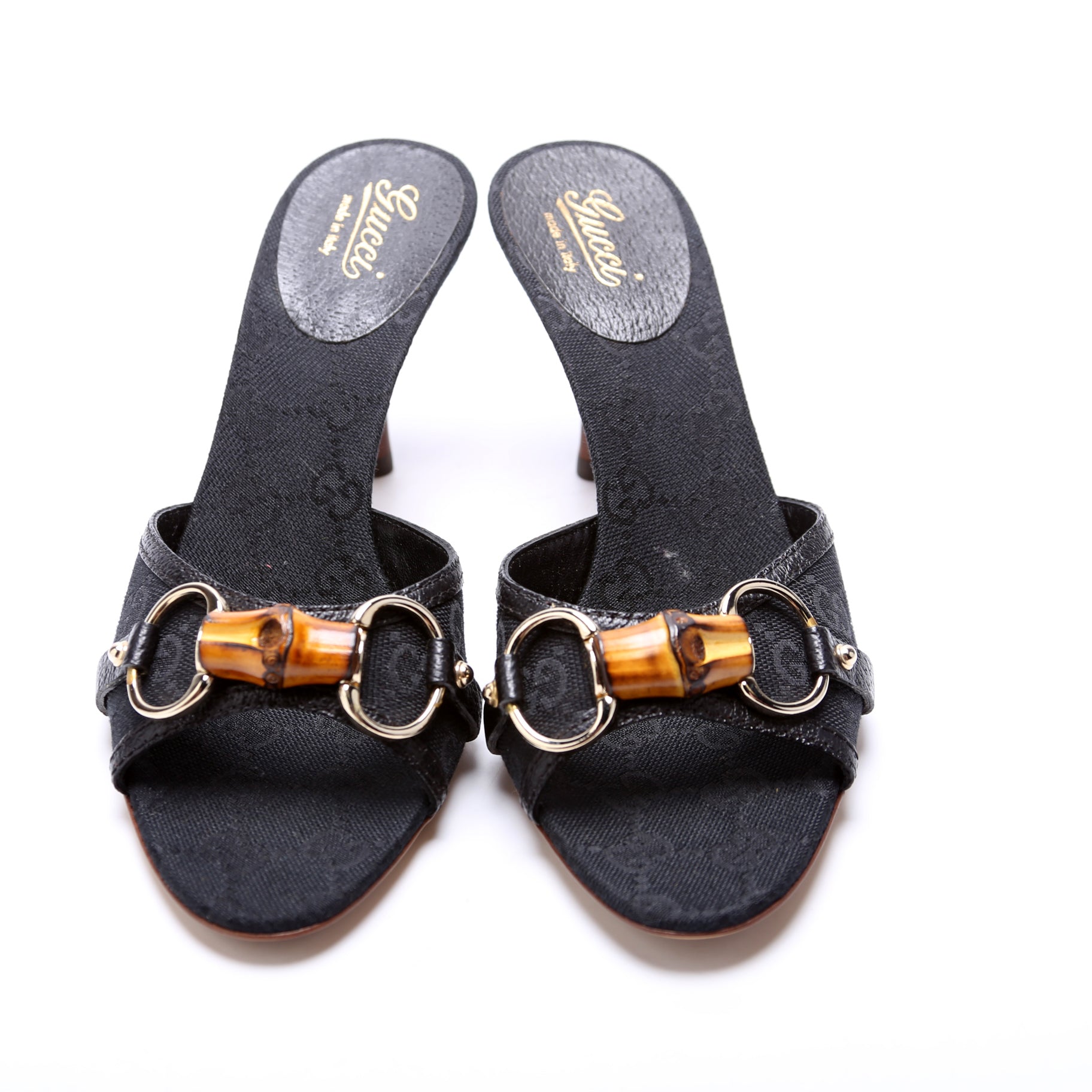 GG Canvas Horsebit Bamboo Mules Size 6 Black