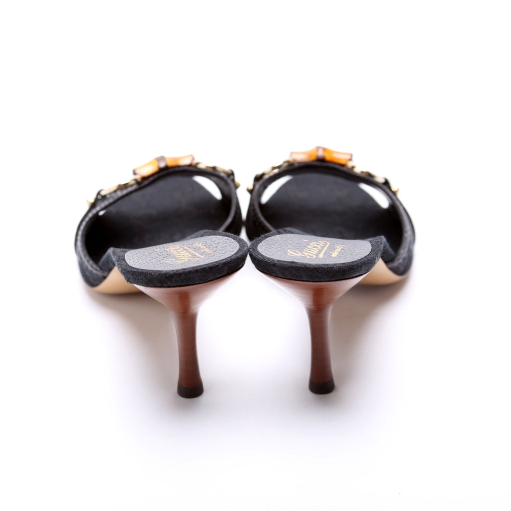 GG Canvas Horsebit Bamboo Mules Size 6 Black