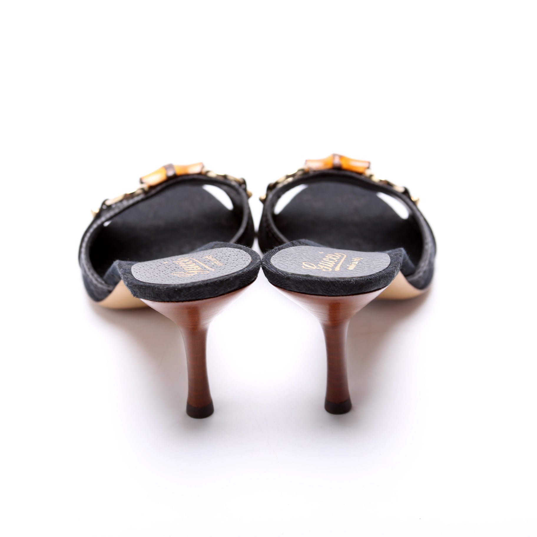GG Canvas Horsebit Bamboo Mules Size 6 Black