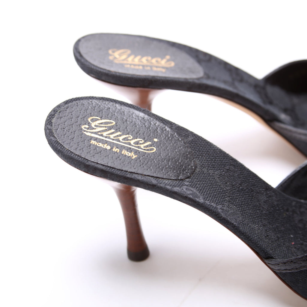 GG Canvas Horsebit Bamboo Mules Size 6 Black