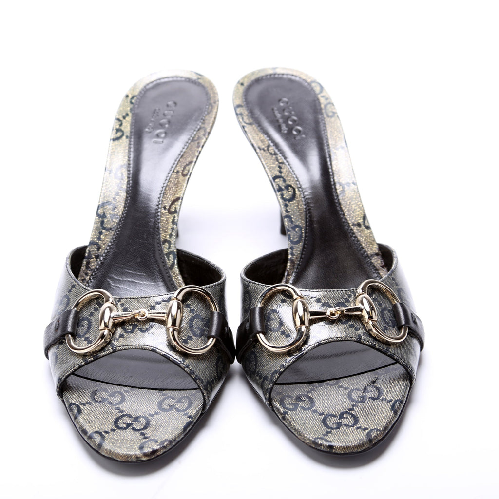 GG Crystal Horsebit Mules Size 7 Gold/Black