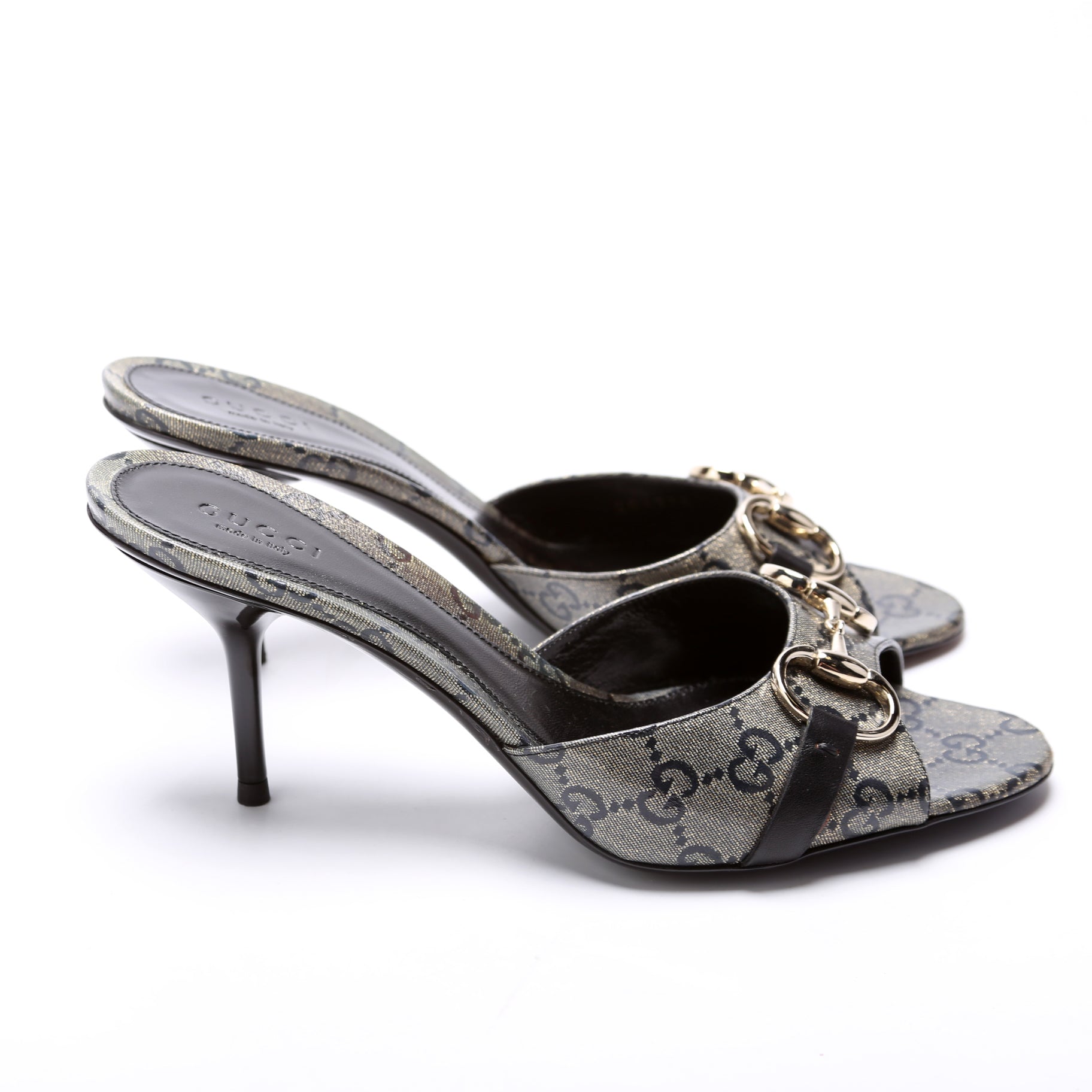 GG Crystal Horsebit Mules Size 7 Gold/Black