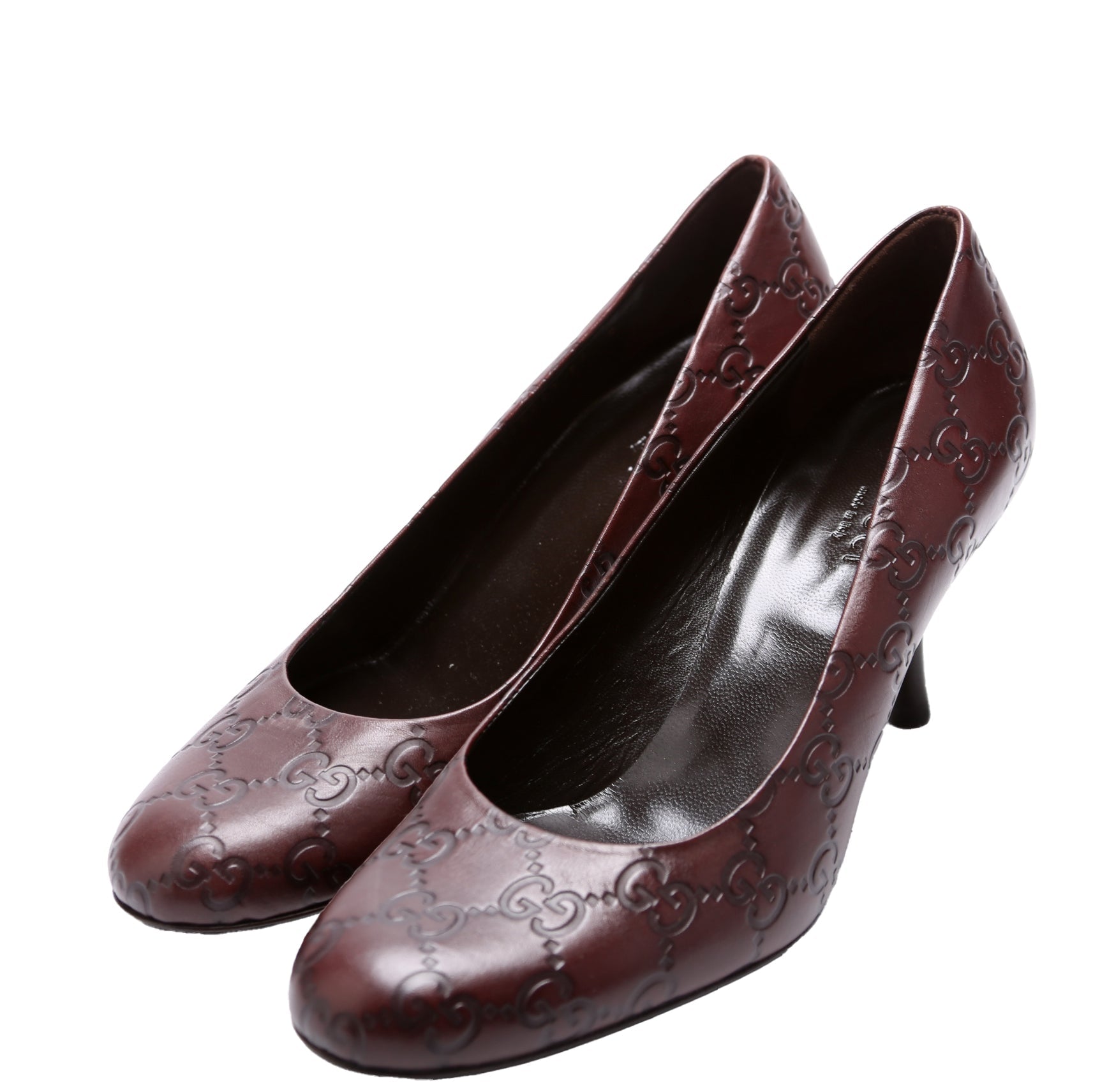 GG Leather Round Toe Pumps Size 36 Burgundy