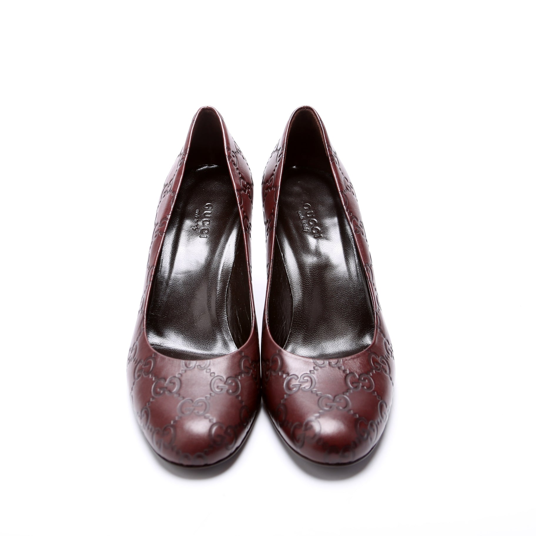 GG Leather Round Toe Pumps Size 36 Burgundy