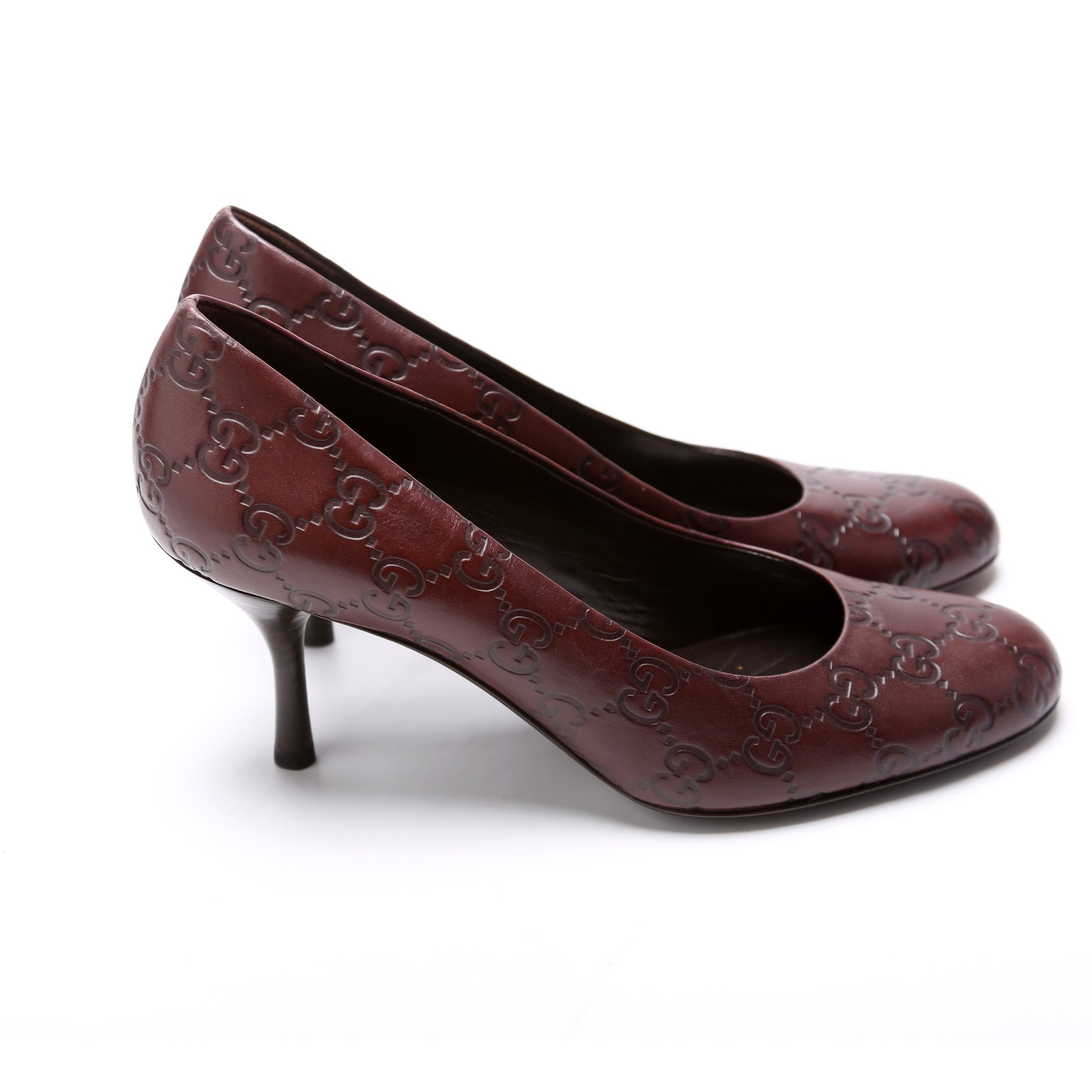 GG Leather Round Toe Pumps Size 36 Burgundy