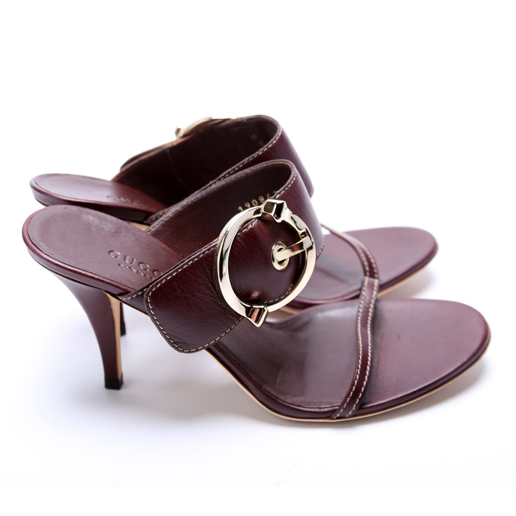 Leather Sandal Heels Size 6.5 Burgundy