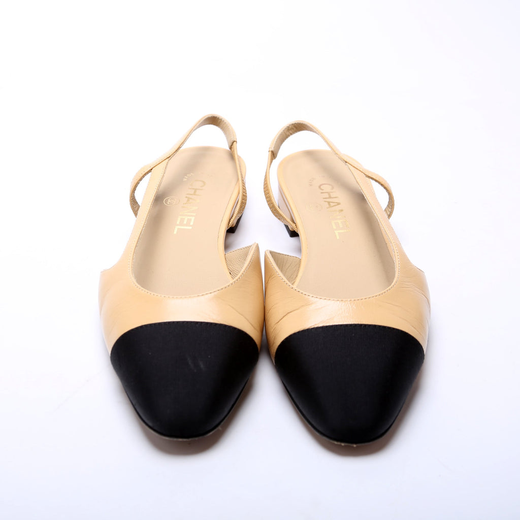 Cap Toe Slingback Flats Size 37.5
