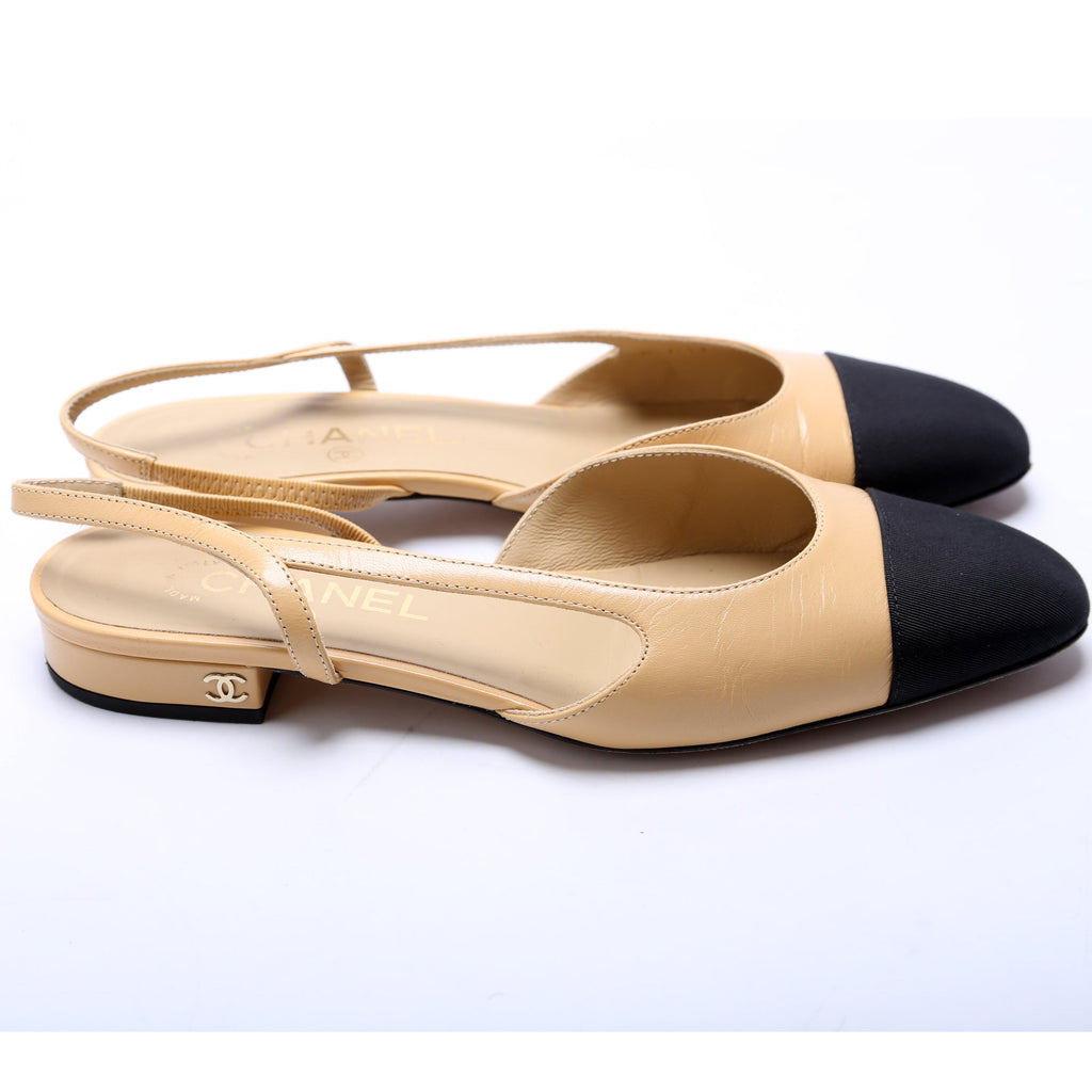 Cap Toe Slingback Flats Size 37.5