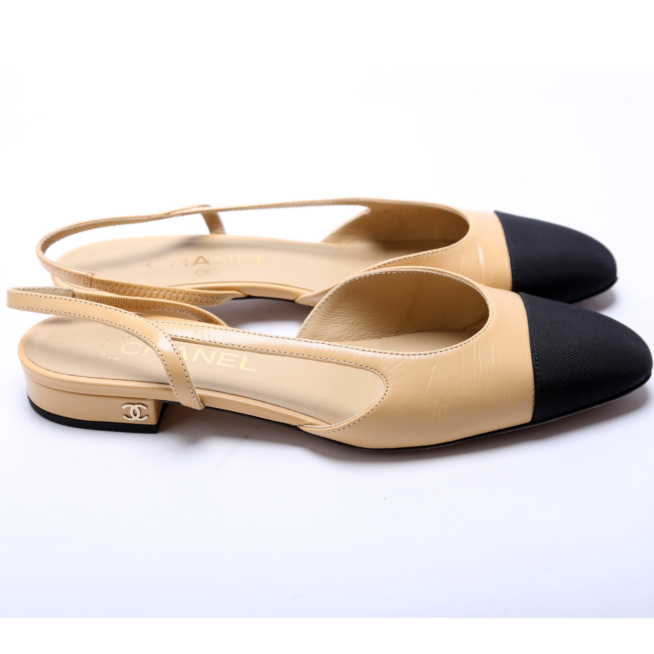 Cap Toe Slingback Flats Size 37.5