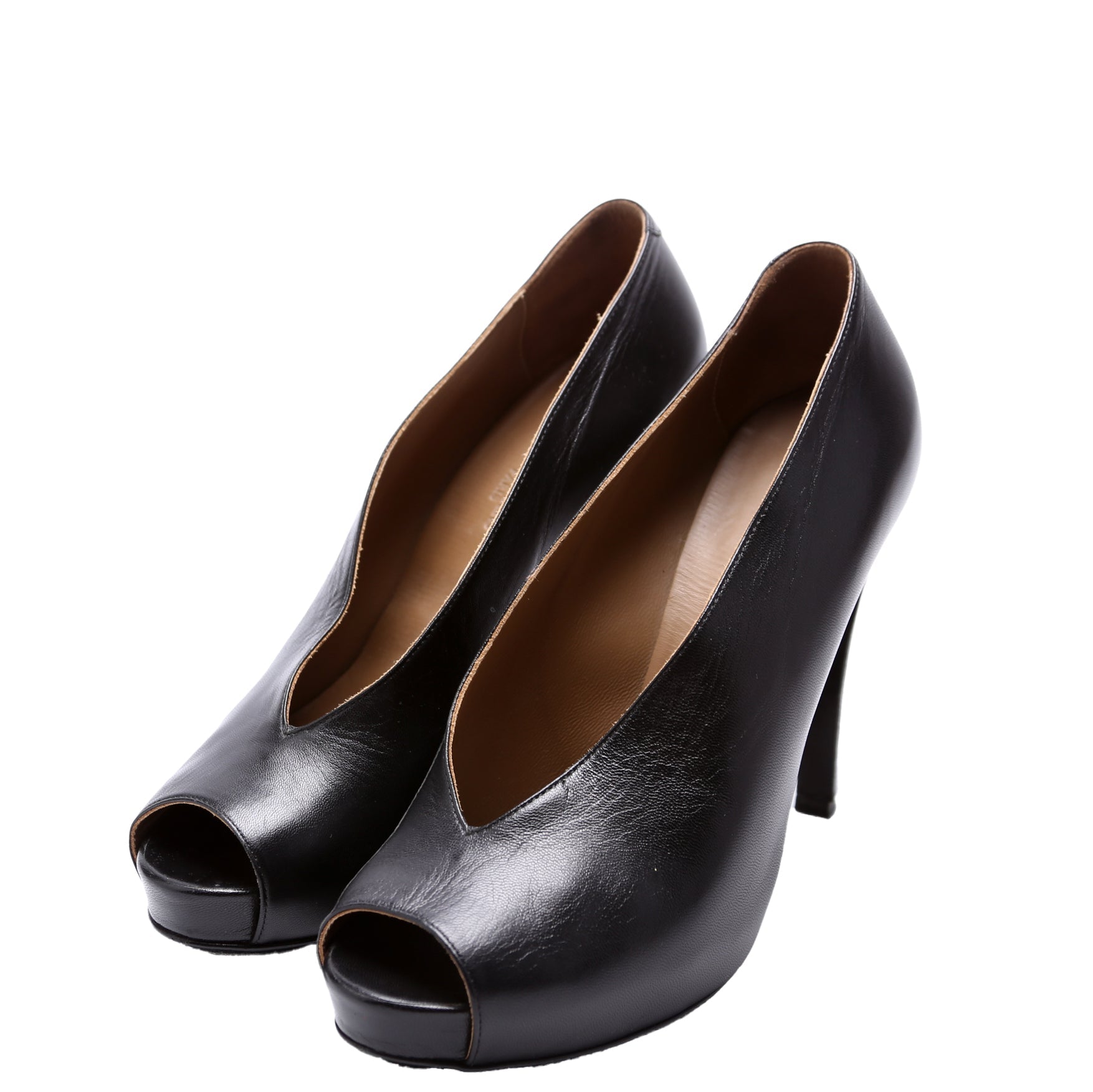 Open Toe Leather Pumps Size 38 Black
