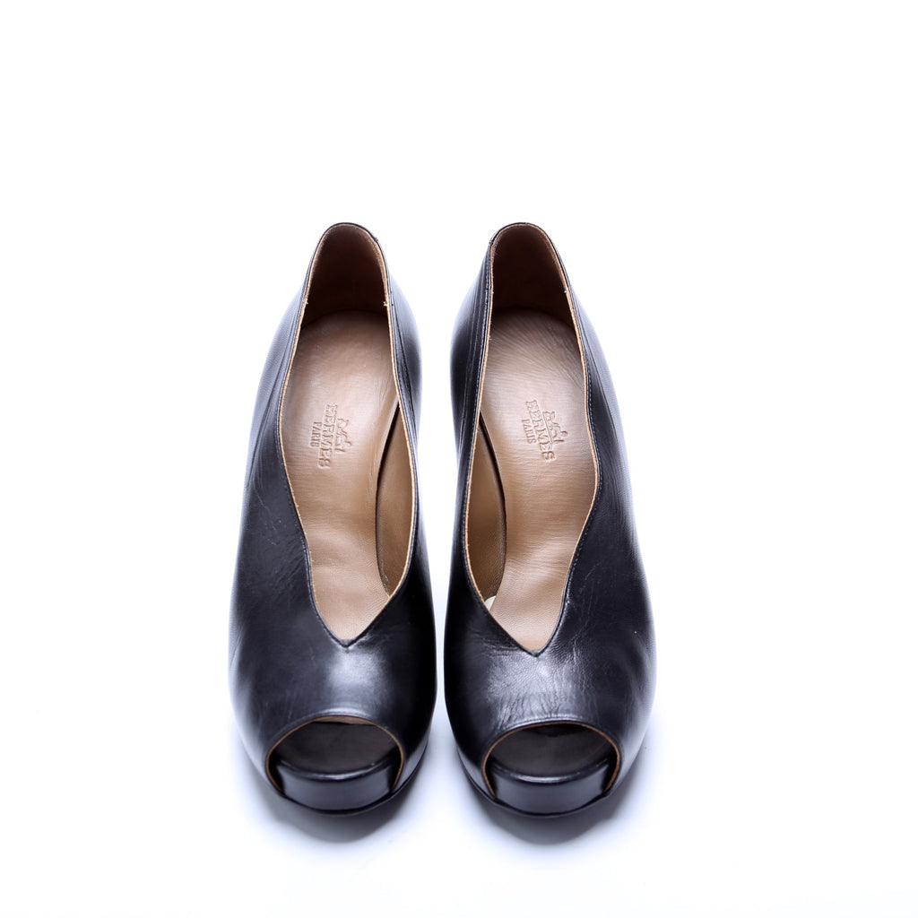 Open Toe Leather Pumps Size 38 Black