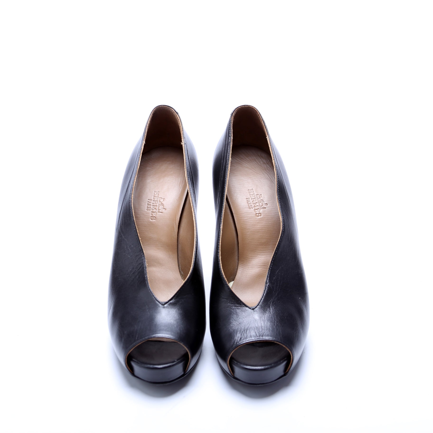 Open Toe Leather Pumps Size 38 Black