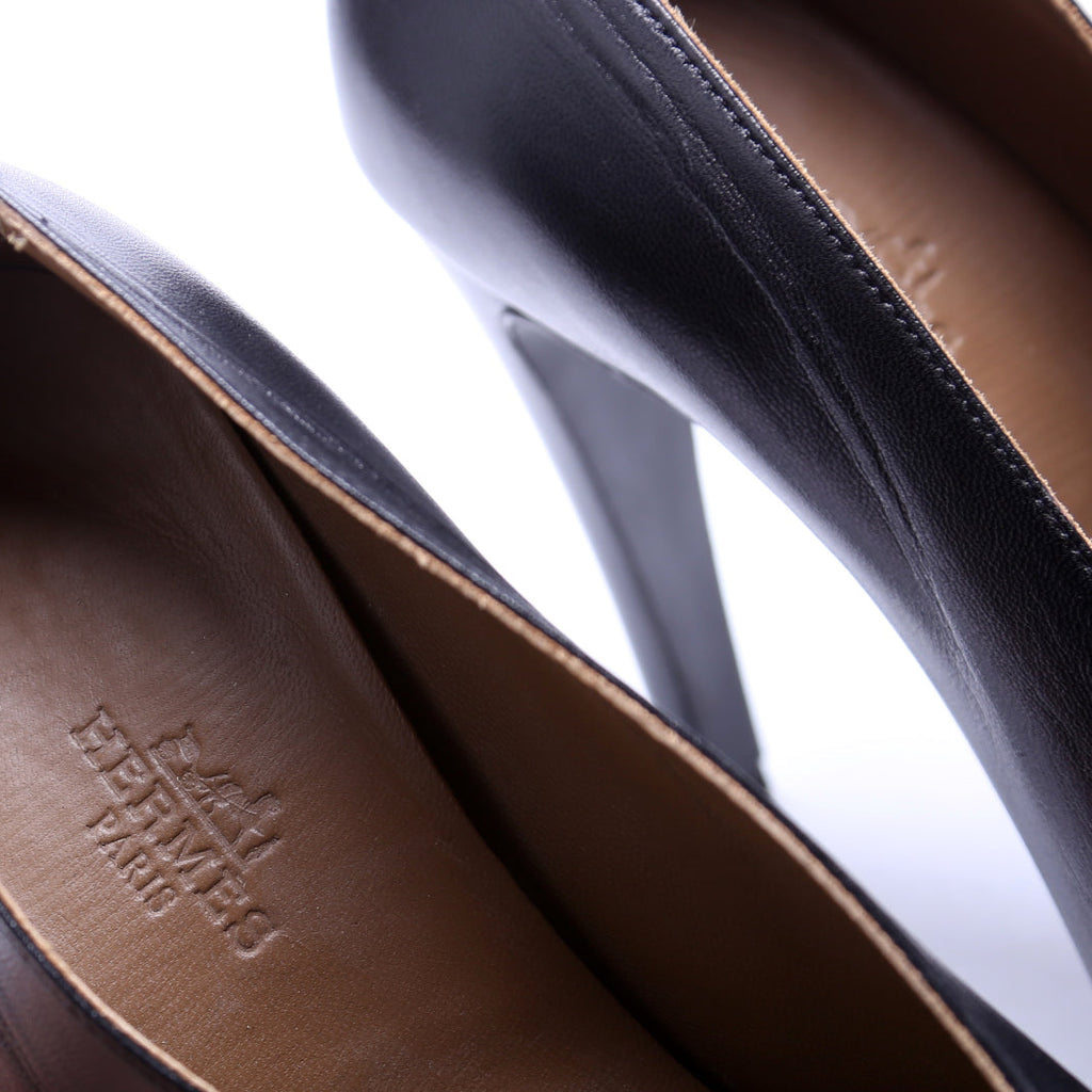 Open Toe Leather Pumps Size 38 Black