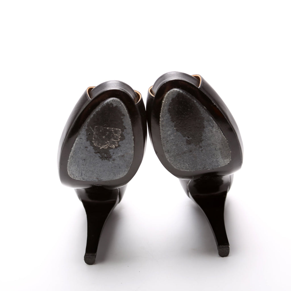 Open Toe Leather Pumps Size 38 Black