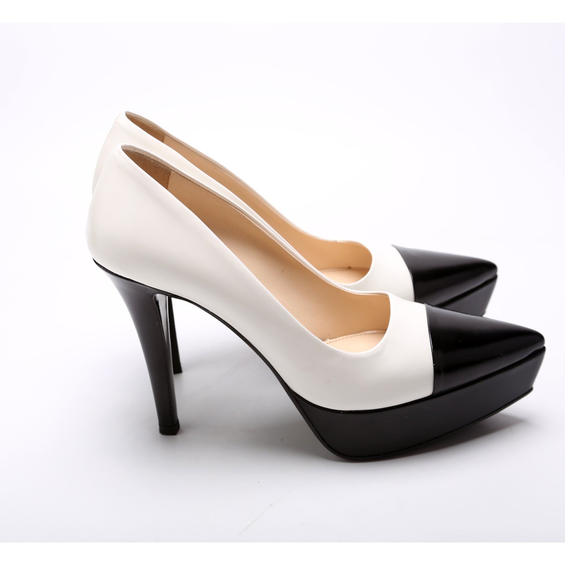 Platform Color Block Pumps Size 38 White/Black