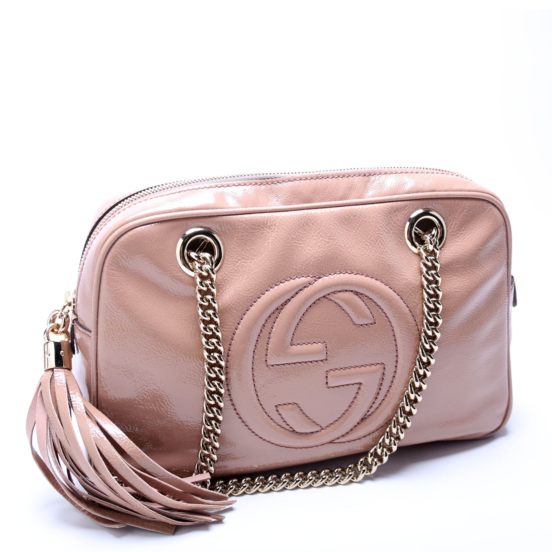 308983 Soho Patent Chain Shoulder Bag Nude