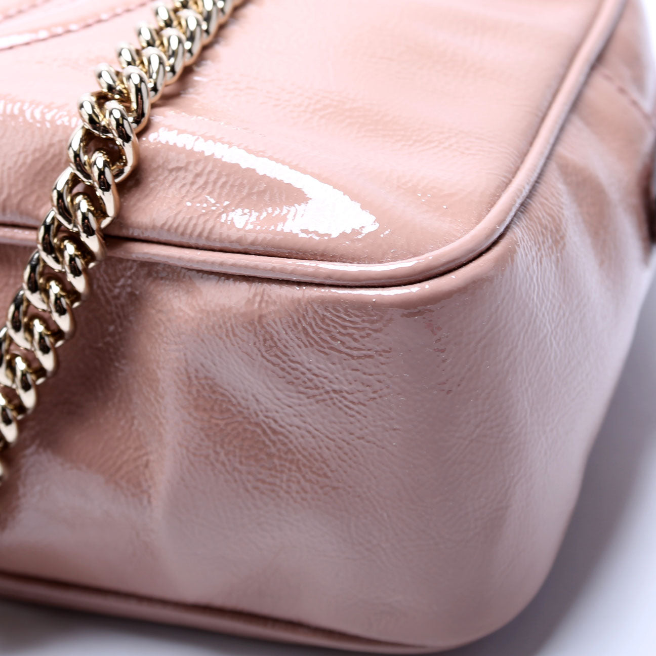 308983 Soho Patent Chain Shoulder Bag Nude
