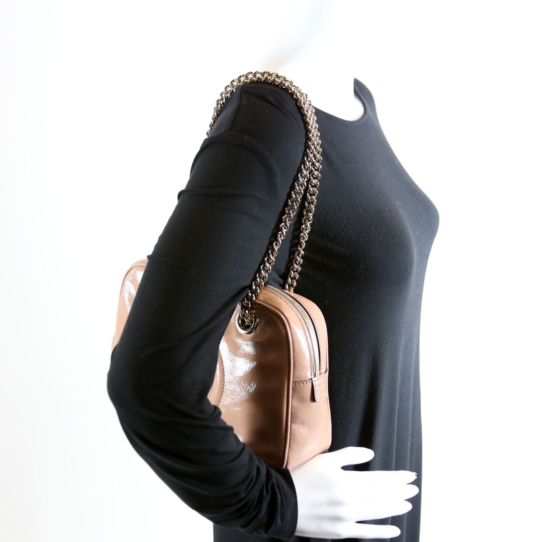 308983 Soho Patent Chain Shoulder Bag Nude