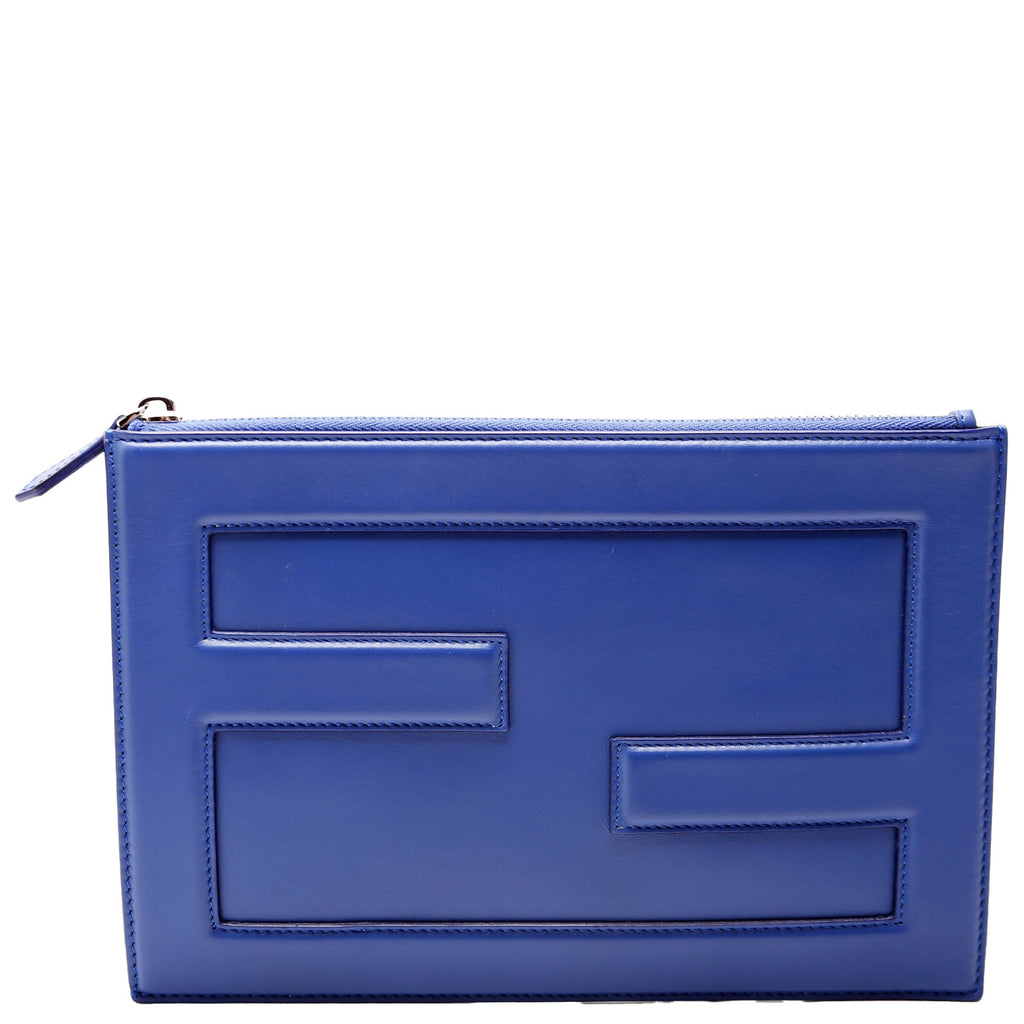 FF Logo Leather Clutch Blue
