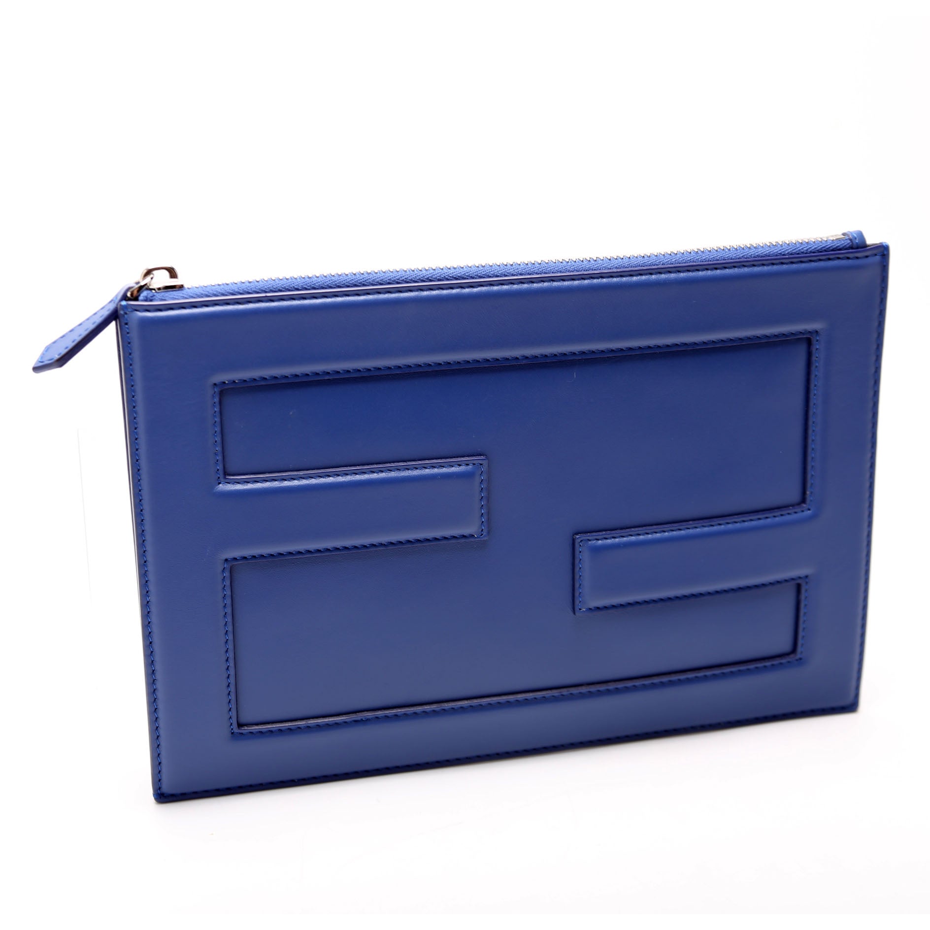 FF Logo Leather Clutch Blue