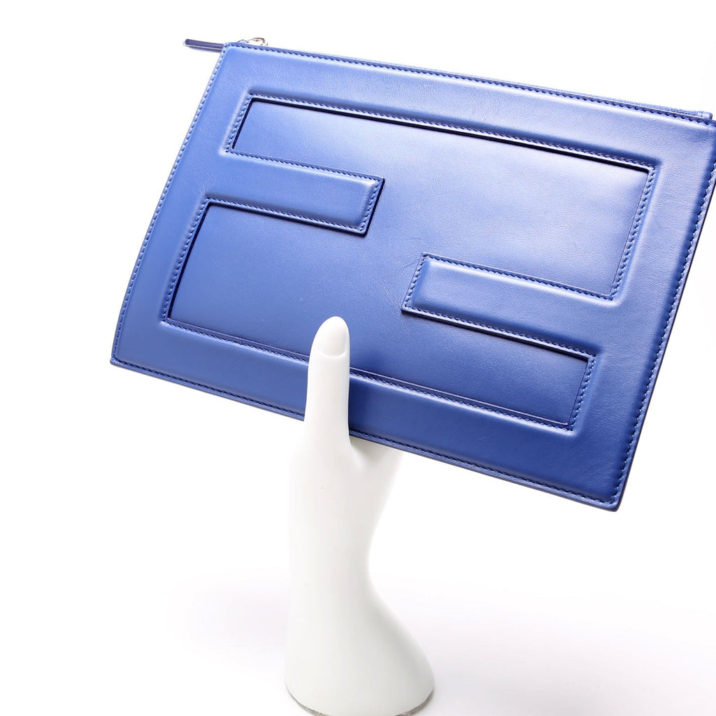 FF Logo Leather Clutch Blue