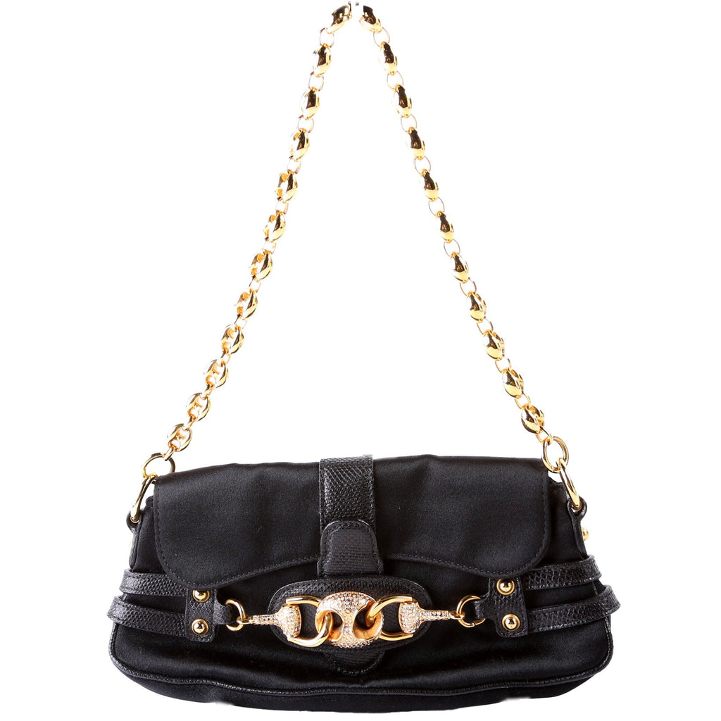159775 Satin Crystal Horsebit Shoulder Bag