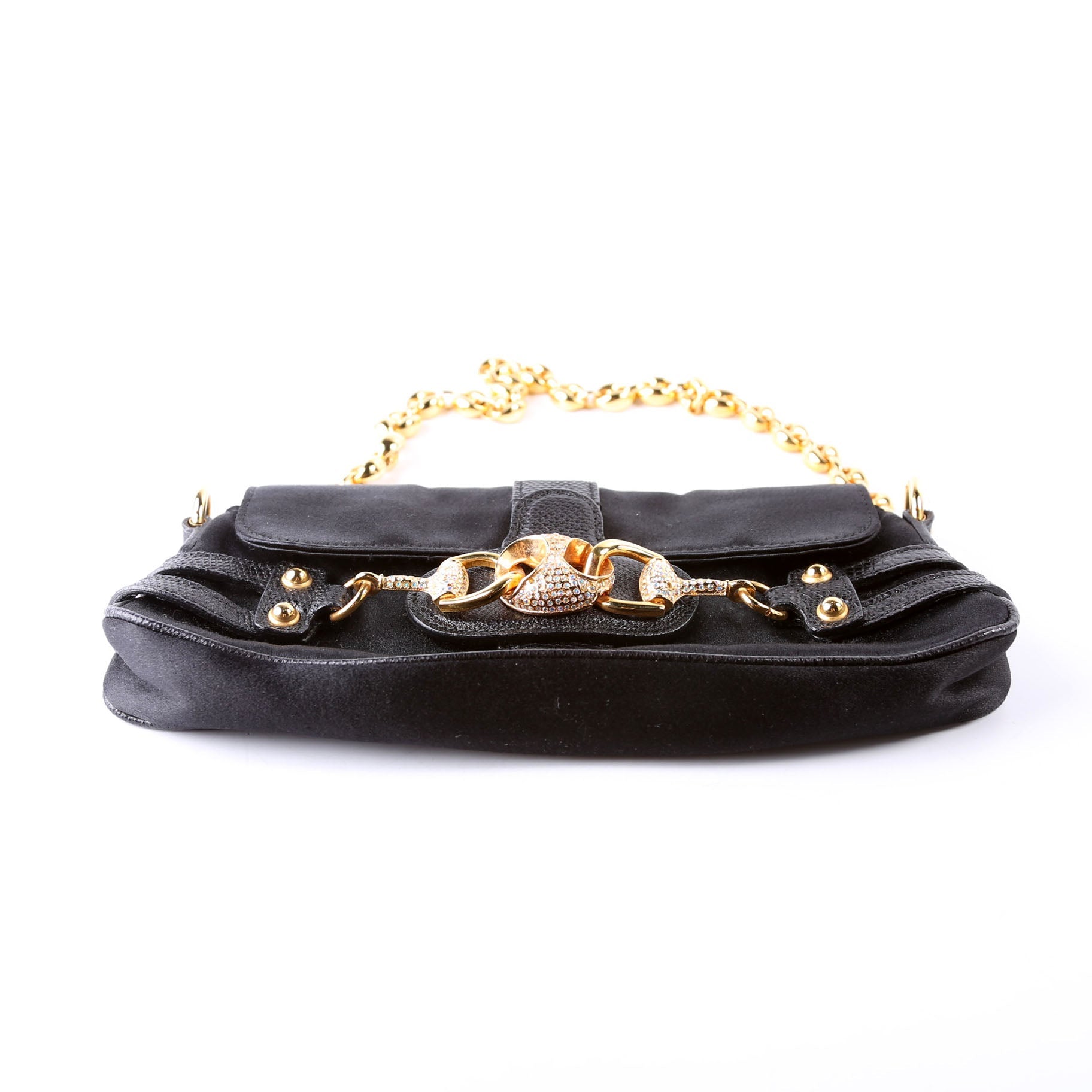 159775 Satin Crystal Horsebit Shoulder Bag