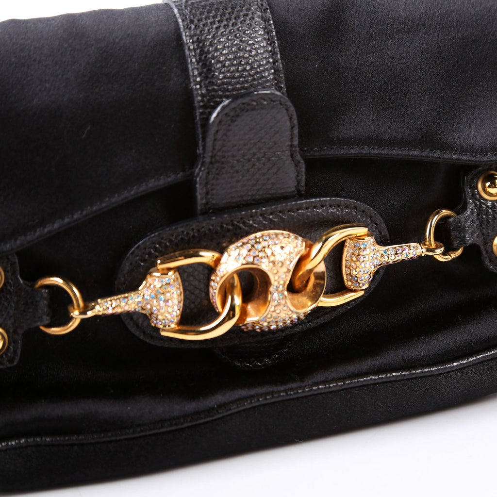 159775 Satin Crystal Horsebit Shoulder Bag