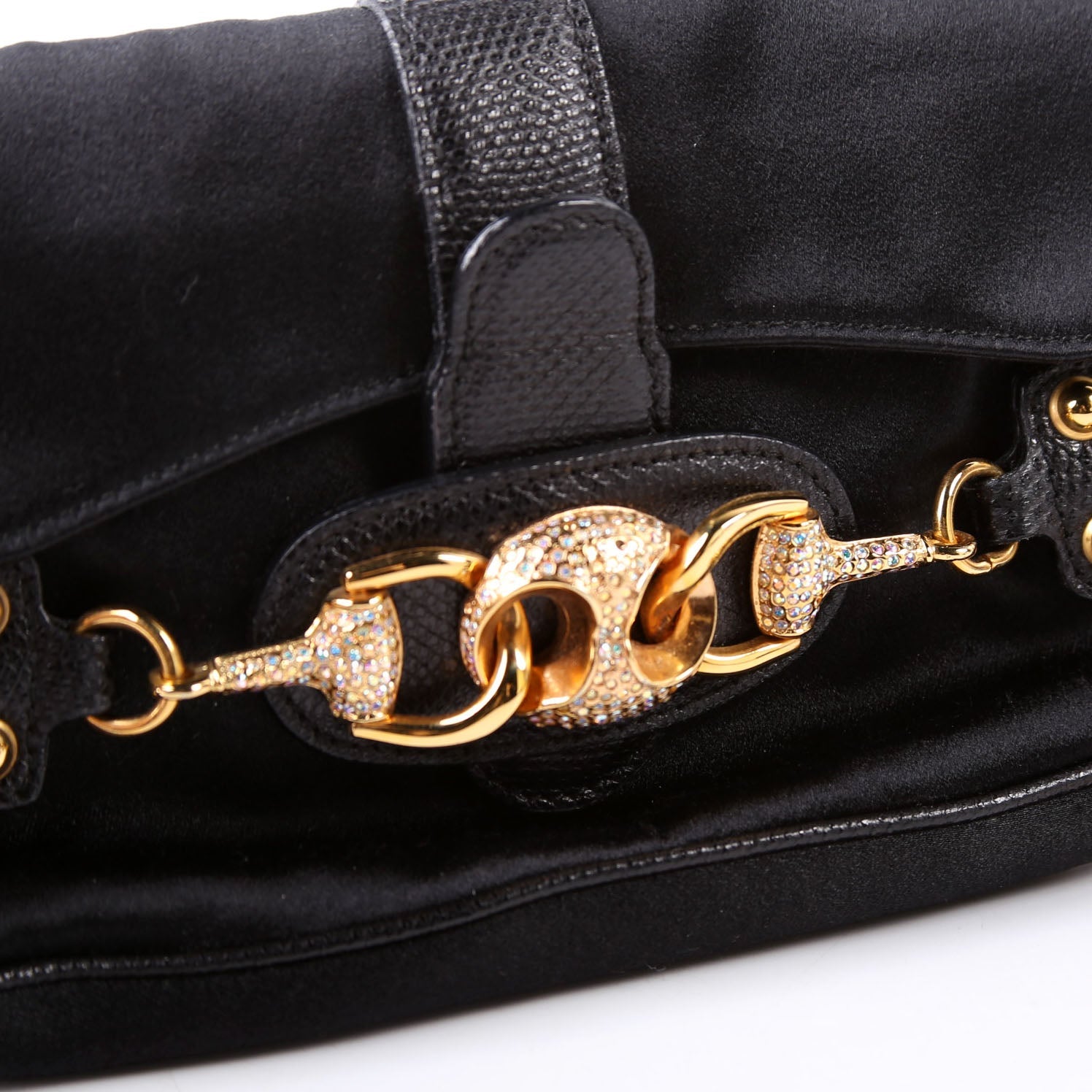 159775 Satin Crystal Horsebit Shoulder Bag