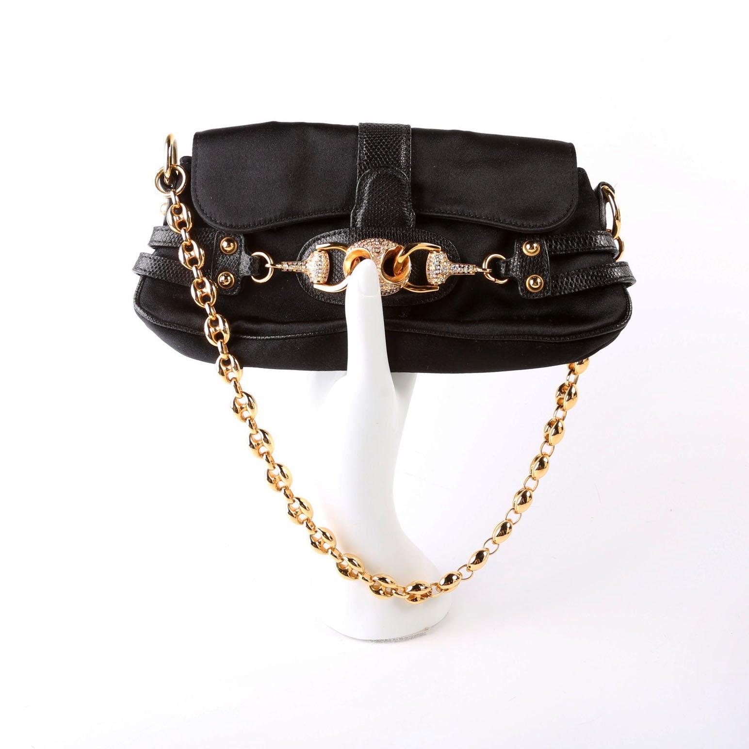 159775 Satin Crystal Horsebit Shoulder Bag