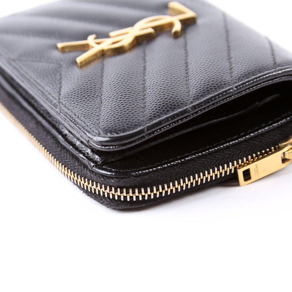 403723 Cassandre Grain De Poudre Compact Zip Around Wallet Black
