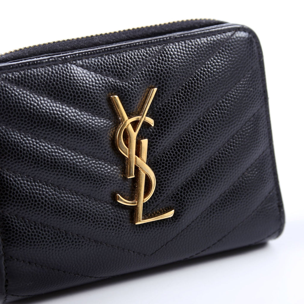 403723 Cassandre Grain De Poudre Compact Zip Around Wallet Black