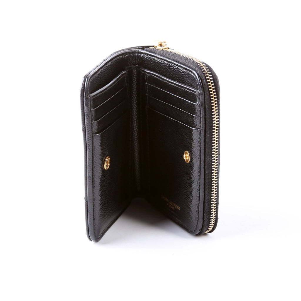 403723 Cassandre Grain De Poudre Compact Zip Around Wallet Black