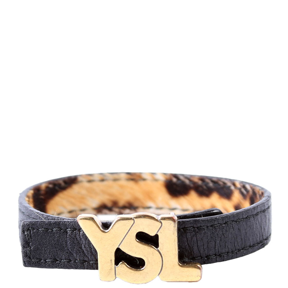 YSL Logo Reversible Bracelet Leather/Pony Hair