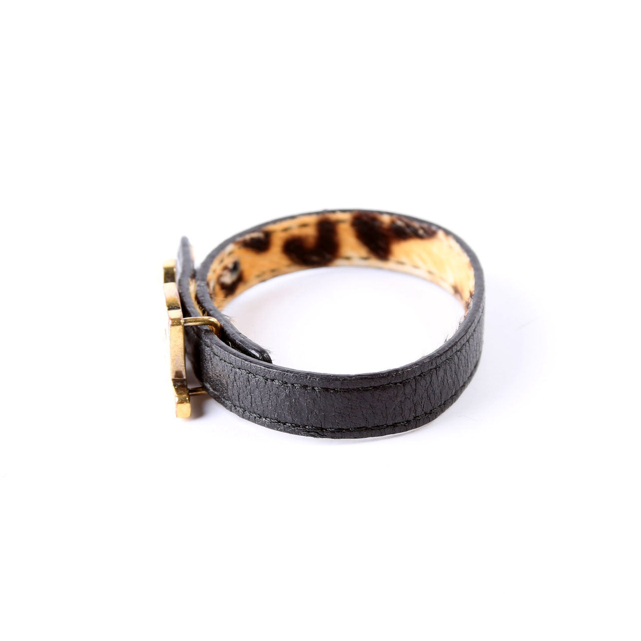 YSL Logo Reversible Bracelet Leather/Pony Hair