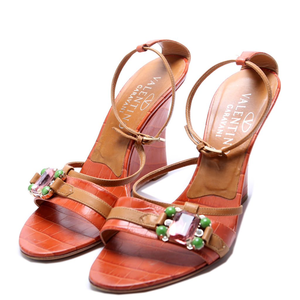 Crystal Embellished Colorblock Wedges Size 37.5 Orange